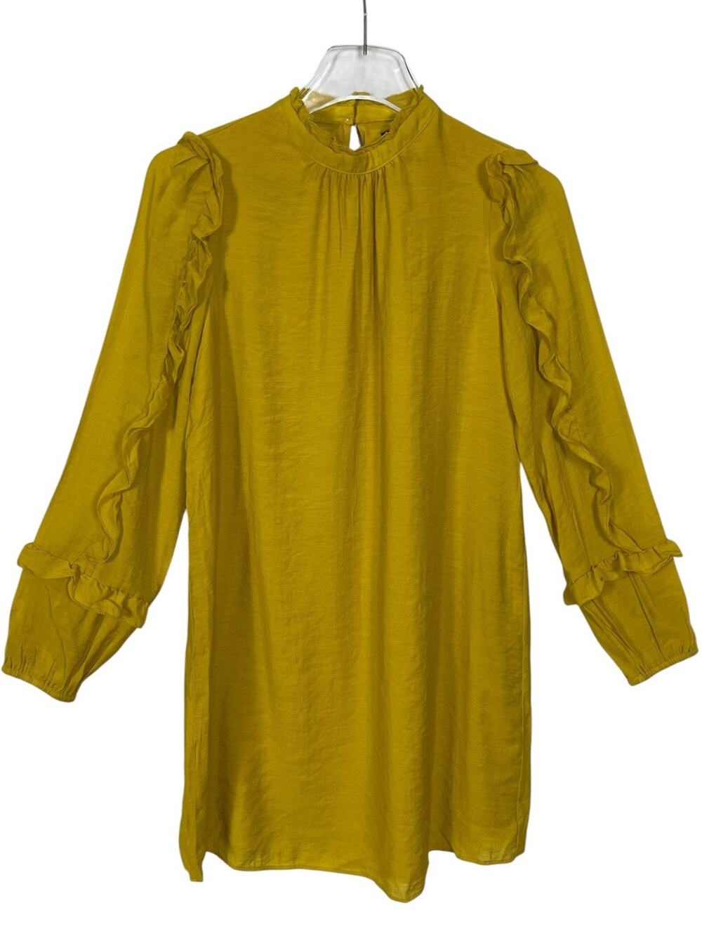 Ann Taylor Linen Blend Ruffle Sleeve Dress Yellow Size 0P